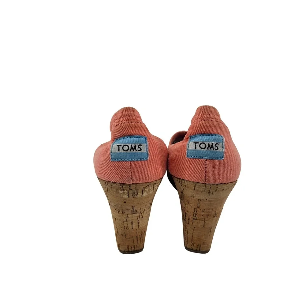 TOMS Coral Pink Canvas‎ Peep Toe 3 inch Wedge Espadrilles Shoes Womens 8.5